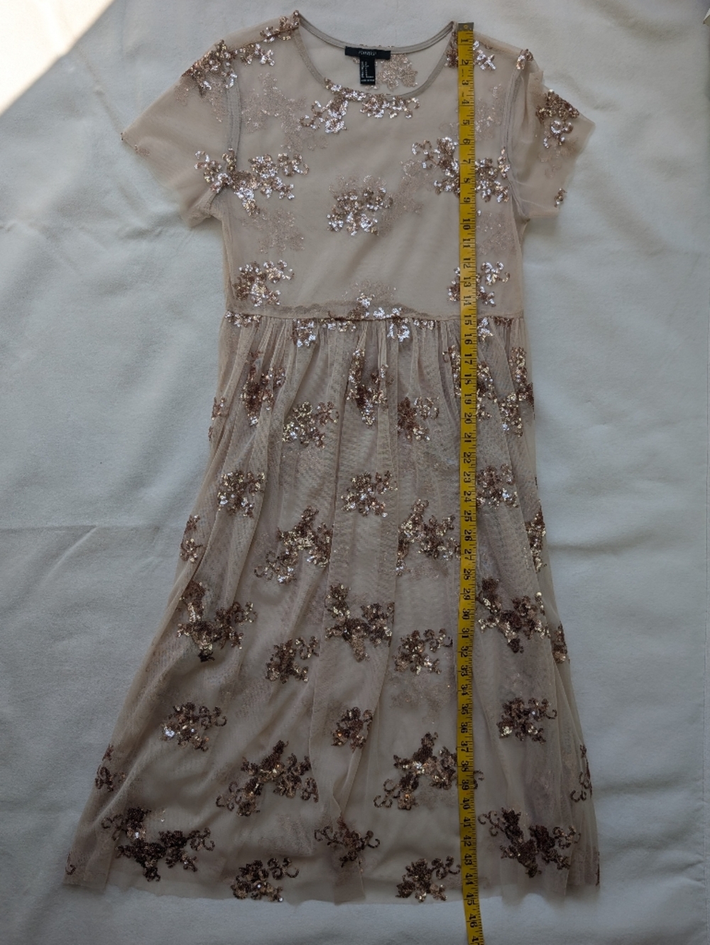 Beautiful Women's Beige Party Dress Sequin Sheer Romantic Feminine Size S - Picture 9 of 14